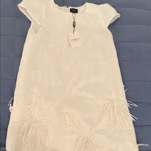 Bardot White Embroidered Feather-Trim Girls' Dress